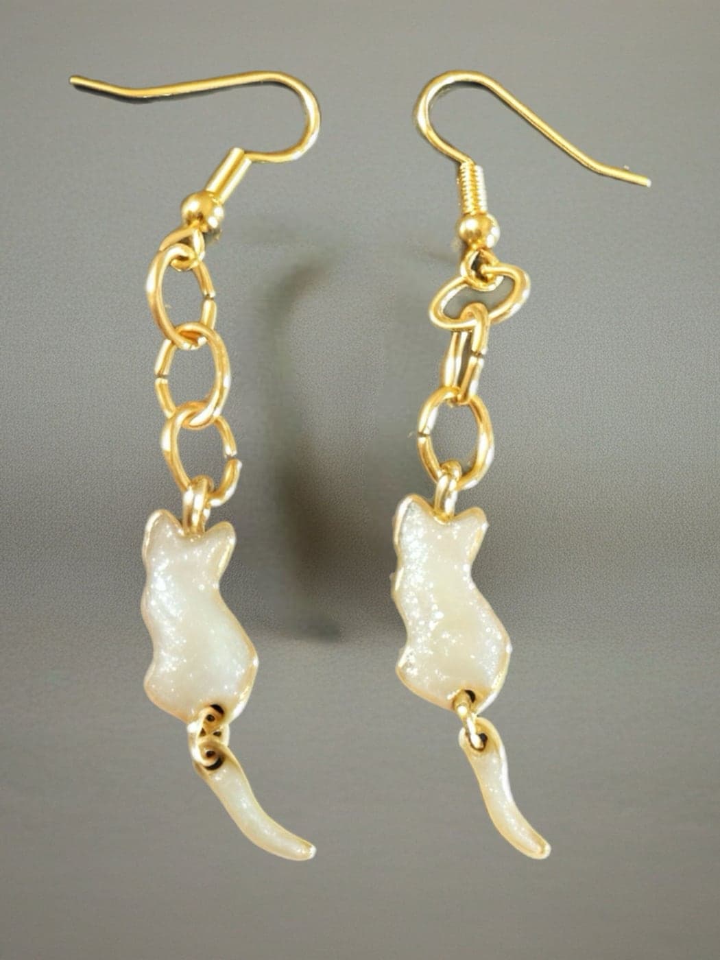 White cat dangly earrings — handmade by Otani