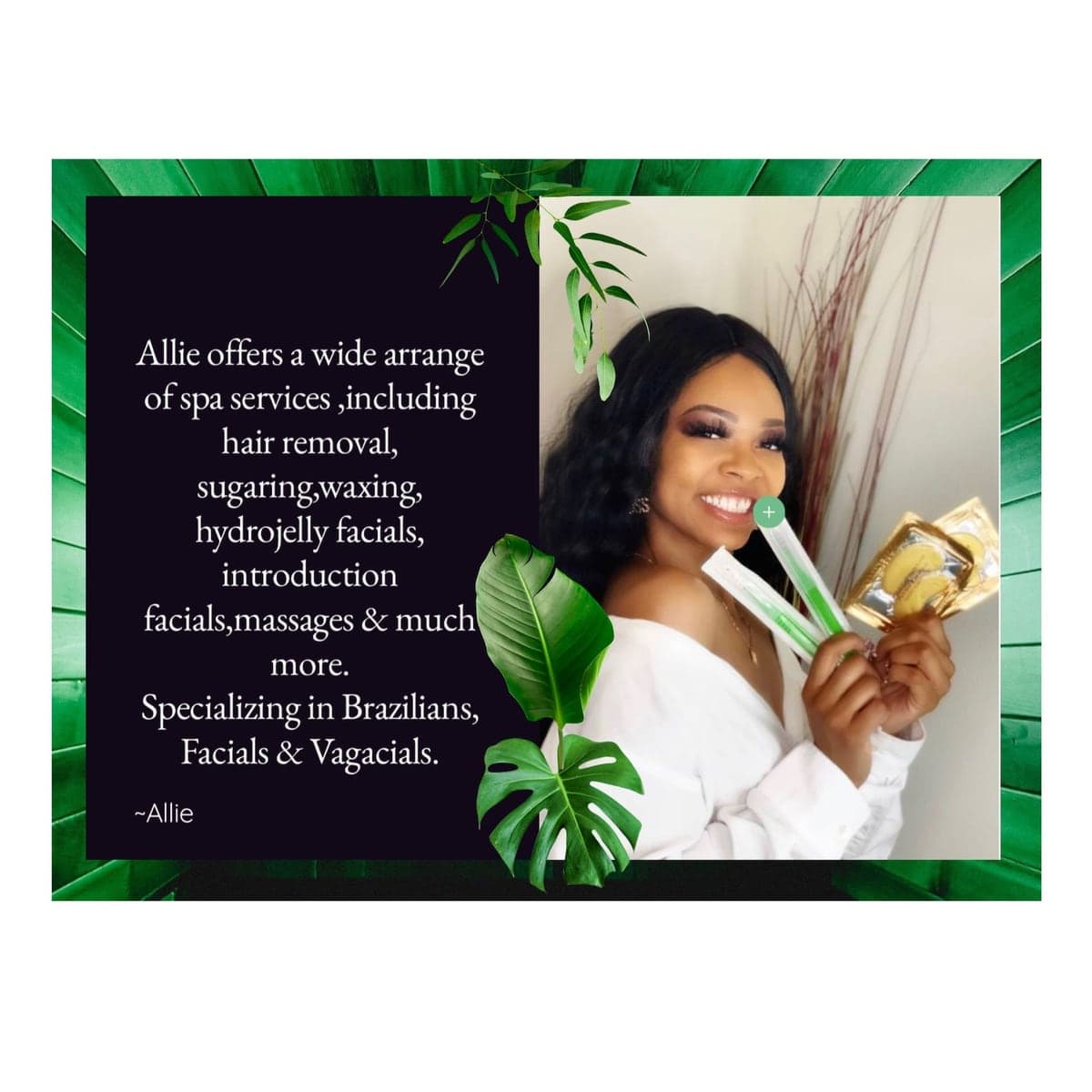 Allie of Touch Esthetics — her own promo card